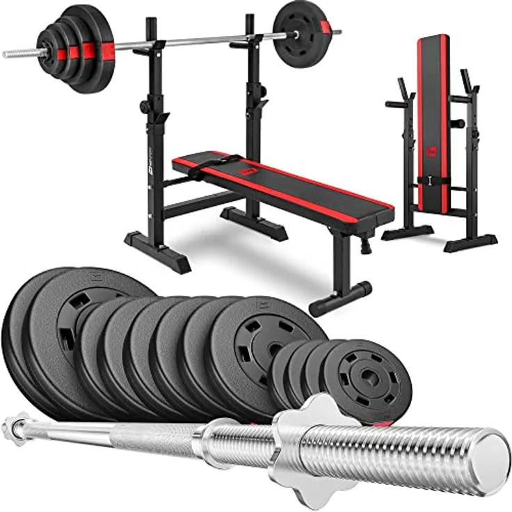 Hop-Sport klappbare Hantelbank Kraftstation 1080 mit Langhantel Set Stange Gewichte 39/69/99 kg zur Wahl (69kg Gewicht + Langhantel) – Bild 1