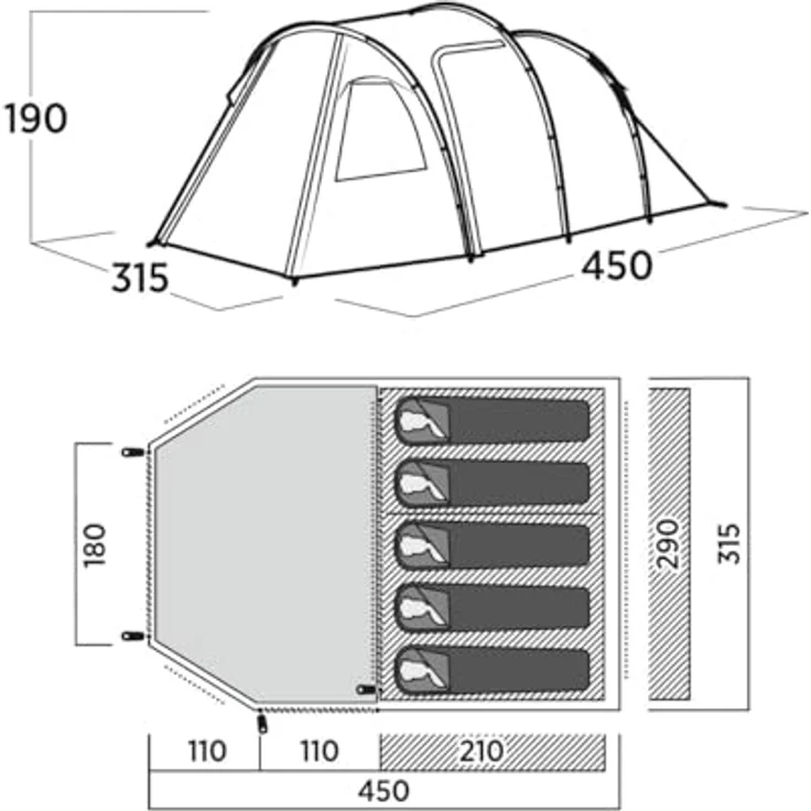 Easy Camp Hidra 5 Blackroom, 14m² Familienzelt für 5 Personen, wetterfest und leicht transportierbar – Bild 5