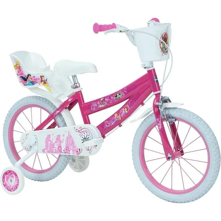 Huffy Disney PRINCESS, Kindervelo 16 Zoll, robuste Stahlkonstruktion, vormontiert, mit Felgenbremse und Stützrädern