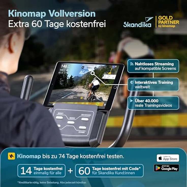 Skandika Cykling P8-H Comfort, Liege-Ergometer mit LCD Display, Magnetbremse, 16 Widerstandsstufen, Bluetooth, für Körpergrößen bis 195 cm und 120 kg – Bild 5