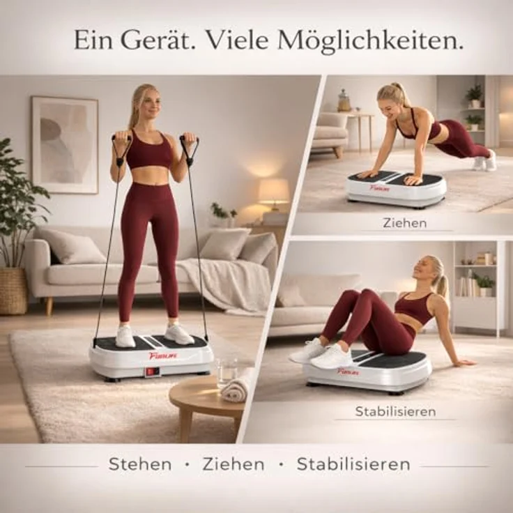 Funlife V8 Vibrationsplatte, 180 Stufen, 5 Programme, Bluetooth & Lautsprecher, Fitnessplatte mit Trainingsseilen für Ganzkörpertraining, bis 120 kg – Bild 7