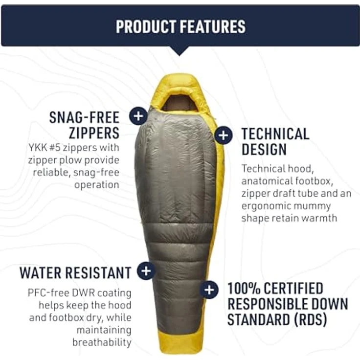Sea to Summit Spark Ultralight Daunenschlafsack Regular (7°C), 850+ Loft Ultra-Dry Down, Mumienschlafsack, Grey & Yellow, 363 g – Bild 3