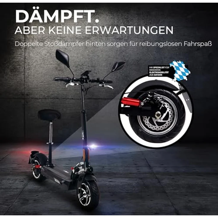 eFlux Lite Six, E-Scooter mit Straßenzulassung, 1000 Watt Motor, 48V 15,6Ah Lithium-Ionen-Akku, 45 km Reichweite, mit Sitz, 3 Geschwindigkeiten, Transportsperre – Bild 5
