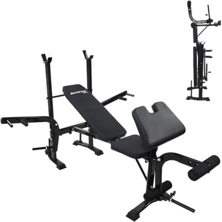 Mobiclinic® Fitness, Multifunktionale Trainingsbank, Pressfit, Verstellbar, klappbar, Stahl, Belastbar bis 250 kg, Unterstützung für Stangen, ideal für Kraftübungen zu Hause