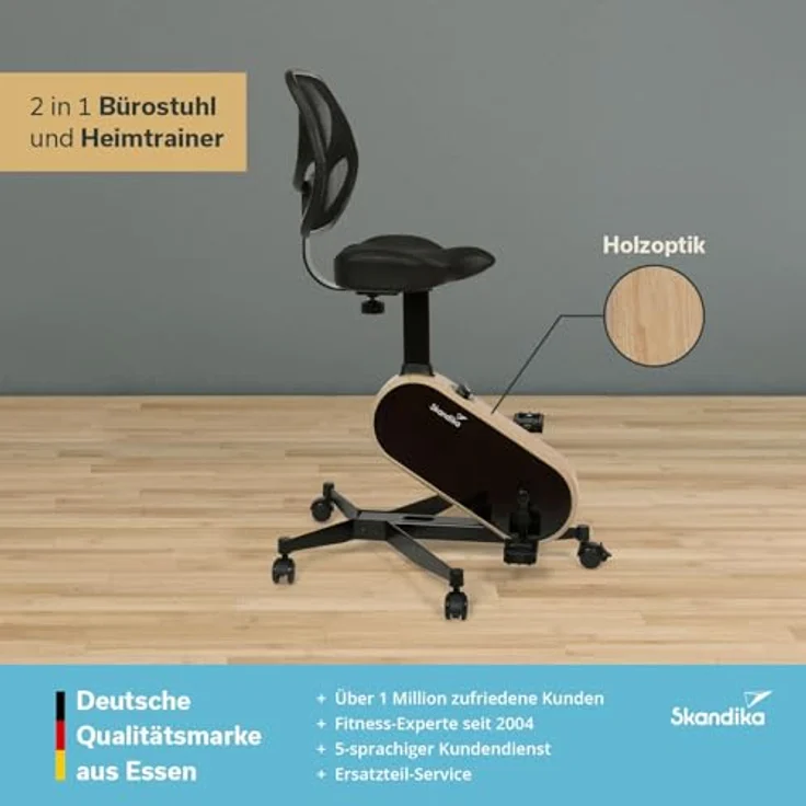Skandika Office Bike, Ergometer mit 8-fach verstellbarer Sitzhöhe und Bluetooth-Receiver, Holzoptik – Bild 7