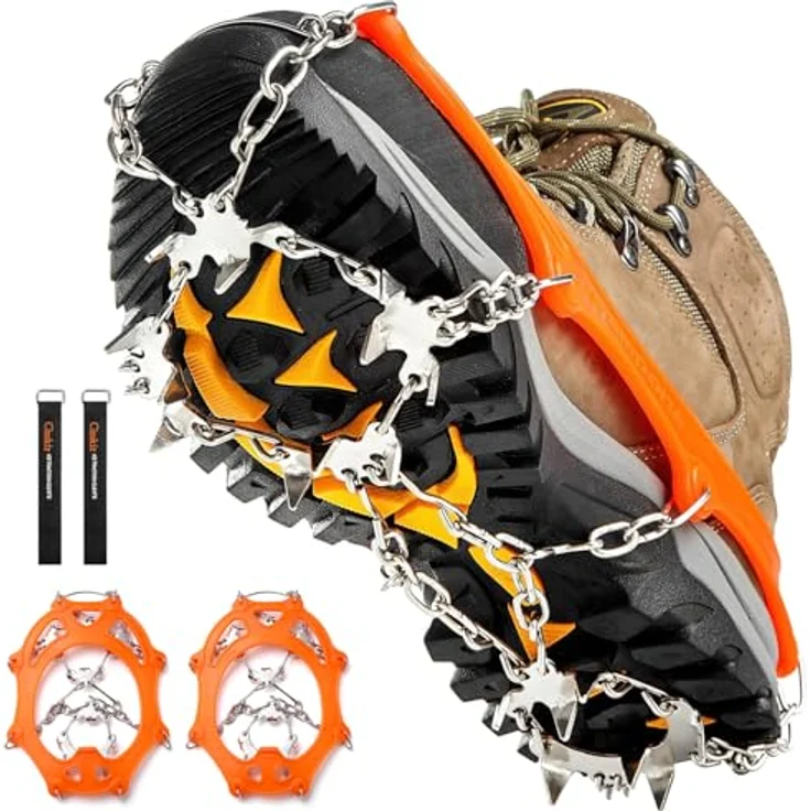 Cimkiz Crampons Ice Cleats, 19 Edelstahlspikes für optimale Traktion, anti-rutsch, unisex, orange, X-Large – Bild 1