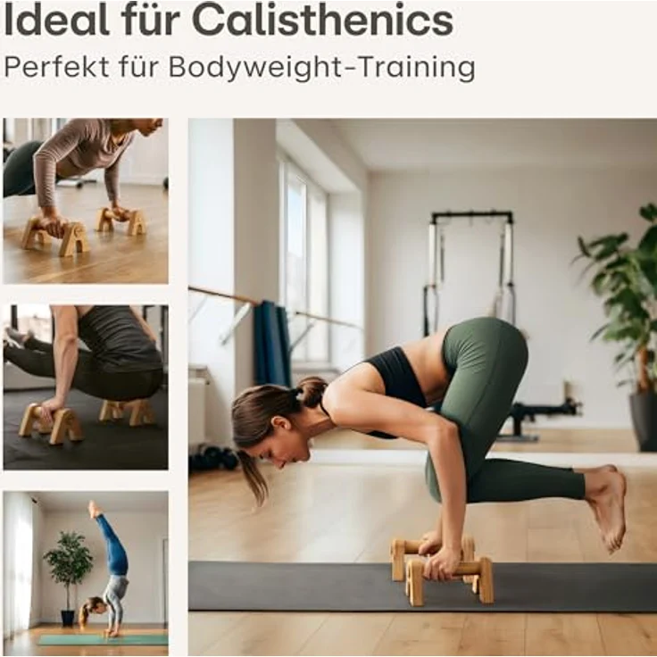 Praknu Liegestützgriffe aus Holz - Gelenkschonende & Rutschfeste Paralletes mit Tragetasche - Ergonomische Push Up Bars für Calisthenics, Handstand & Liegestütze - Für Zuhause & Outdoor – Bild 5
