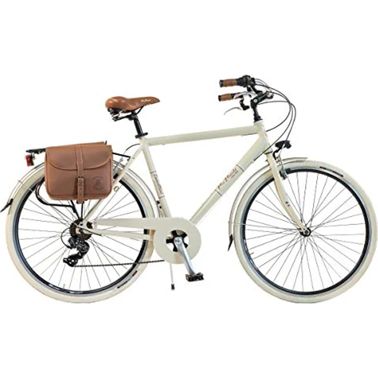Via Veneto By Canellini Fahrrad Rad Citybike CTB Herren Vintage Retro Alluminium Beige 54, Shimano TX50 6-Gang-Schaltung, Tasche seitlich aus braunem Leder – Bild 1
