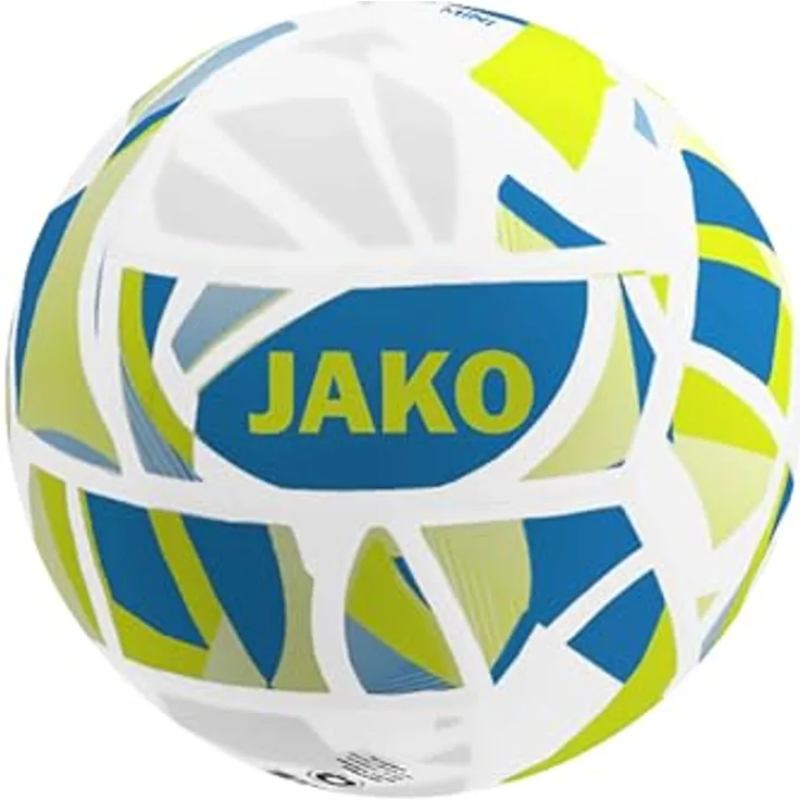 JAKO Miniball Iconic, Fußball für Kinder Größe 1, weiß/JAKO blau/Neongelb, maschinengenäht, 16-Panel-Konstruktion