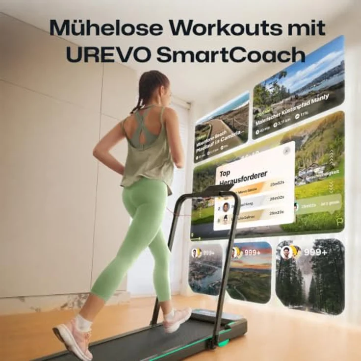 Urevo Laufband mit 15" x 40,2" rutschfester Laufbahn, 2.25HP Motor, klappbar, leise, Bluetooth Verbindung zur Urevo Sport App – Bild 3