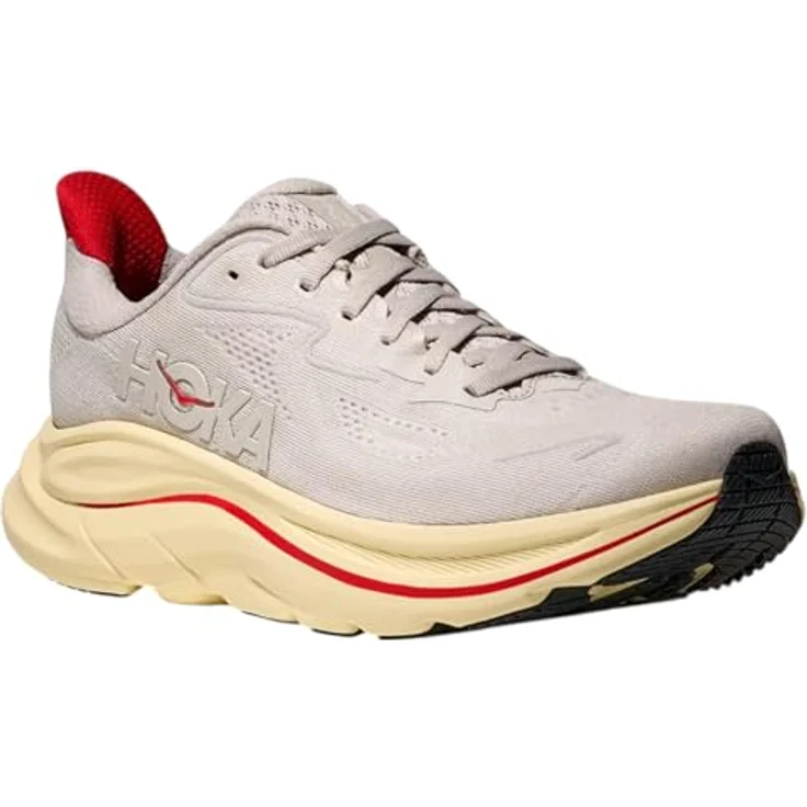 HOKA ONE ONE W Clifton 10, Damen Laufschuh mit verbesserter Dämpfung und atmungsaktivem Jacquard-Obermaterial, Stucco/Cerise, Größe 38.5 – Bild 3
