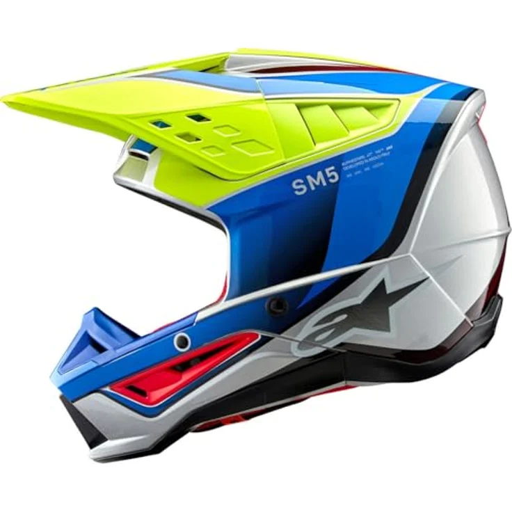 Alpinestars S-M5 Sail 2024, Motocross Helm mit aufprallresistenter Außenschale, belüftet, gelb/blau, M (57/58) – Bild 4