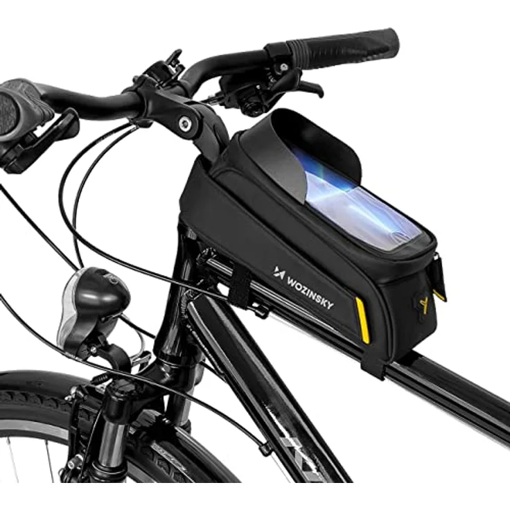 Wozinsky WBB25BK Fahrradtasche, rahmenmontierte, wasserdichte Tasche für Fahrräder, 2L, schwarz, mit Handyhalterung und Kopfhöreranschluss – Bild 1