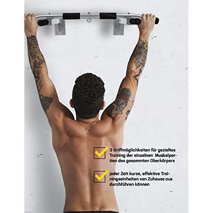SPORTINATOR Klimmzugstange inkl. Zubehör schwarz zur Wandmontage, Pull Up Bar fürs Homegym, für diverse Kraftsport Übungen geeignet, hochwertiger Edelstahl, Unisex, belastbar bis zu 150 Kg – Bild 3