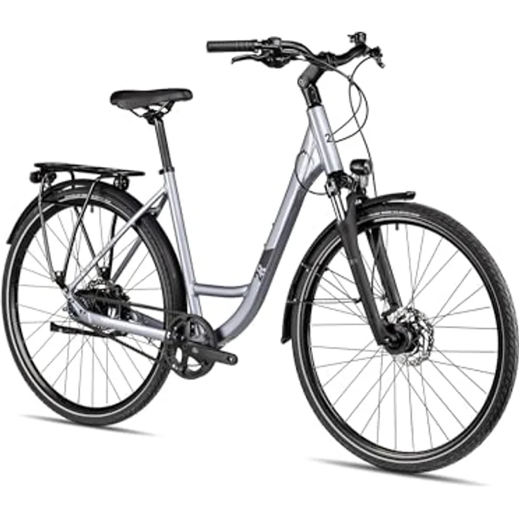 2R Manufaktur TRX TWO Wave, Damen-Citybike mit Tiefeinstieg, 28 Zoll, Silber, 51 cm, hydraulische Scheibenbremsen, Federgabel, wartungsarmer Riemenantrieb – Bild 2