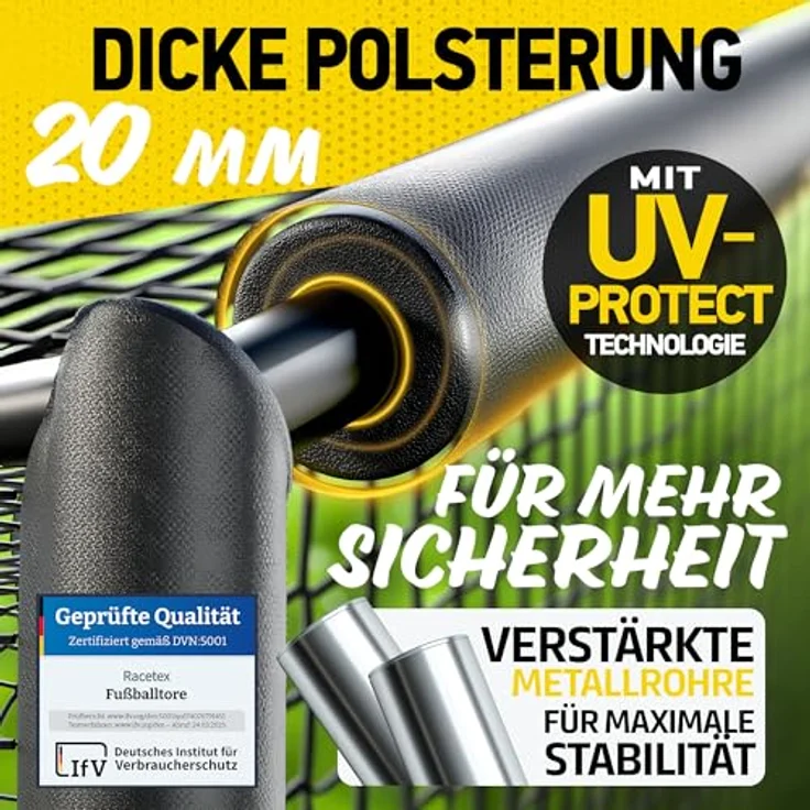 Racetex Fussballtor für Garten, 240cm x 160cm, mit Anti-Rost Beschichtung und rundum Polsterung, inkl. Erdanker für optimalen Halt – Bild 5