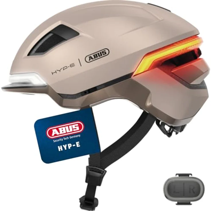 ABUS HYP-E Fahrradhelm, Helm mit Frontlicht, Rücklicht und Blinklicht für E-Bike und S-Pedelec, Größe S, Beige – Bild 1