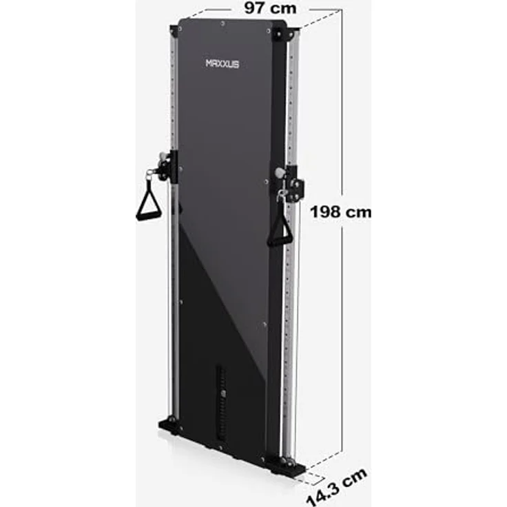 MAXXUS Kabelzugstation SmartGym H8, platzsparende Wandmontage mit 50 kg Gewichtsblock, Doppelseilzugsystem, Alu/Stahl, schwarz – Bild 2