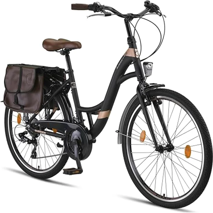 Licorne Bike Stella Plus Premium City Bike in 26 Zoll Aluminium Fahrrad - 21 Gang-Schaltung, Hollandfahrrad, Schwarz – Bild 1