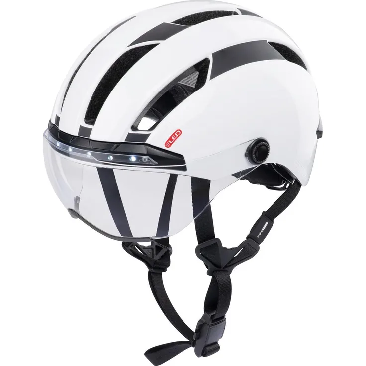 Contec Como Stadthelm, Weiß, 52-58 cm, mit LED-Beleuchtung und Blinkerfunktion