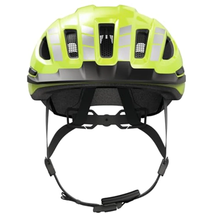 ABUS Urban-I 4.0, Fahrradhelm mit aufladbarem Rücklicht, 2 Leuchtmodi, Zopf-Öffnung, Schirm, Größe M, gelb – Bild 2