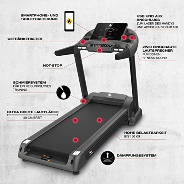 FitEngine Laufband RACE18 | Profi Laufband extra leise 8 Zonen Dämpfung | bis 150 kg Traglast | 15% automatische Steigung, Klappbar | 7 PS bis zu 18 km/h | großes Display, Lautsprecher & Bluetooth - Preisvergleich – Bild 3
