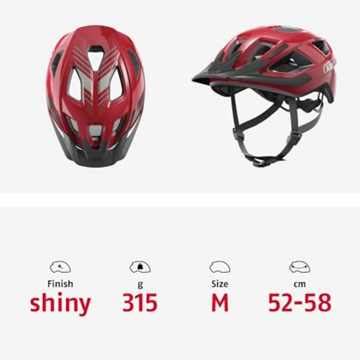 ABUS Fahrradhelm Aduro 3.0 LED - sportiver City-Helm für Damen und Herren - Größe M, Rot mit Rücklicht – Bild 6