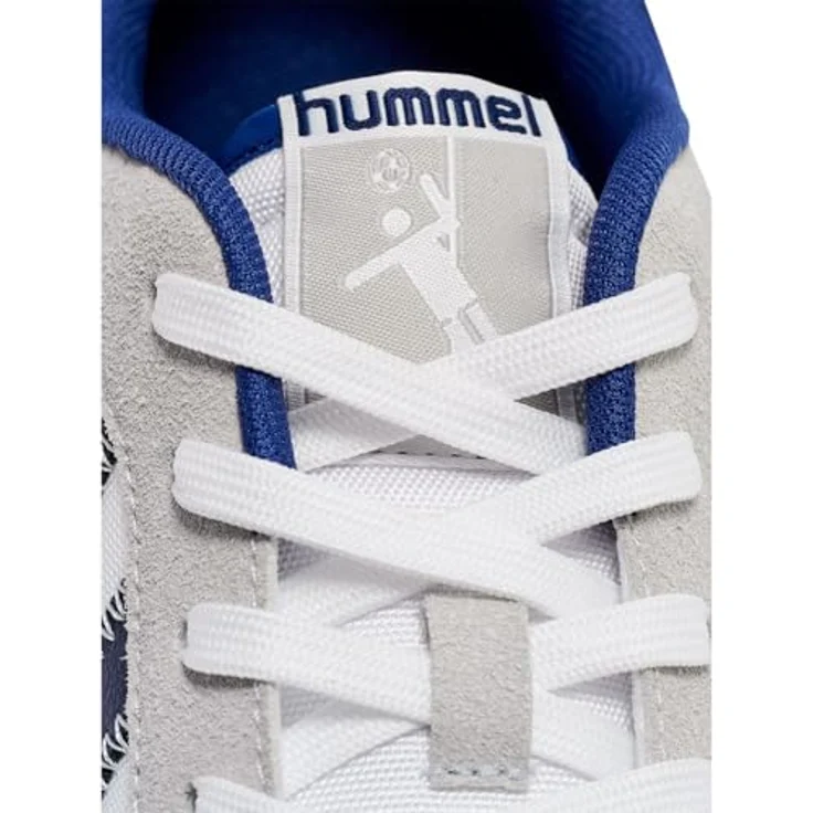 Hummel Perfekt NS Handball Sneaker Schuhe, vegan, strapazierfähiges Obermaterial aus Polyurethan, thermoplastische Gummisohle, White/Blue, Größe 46 EU – Bild 8