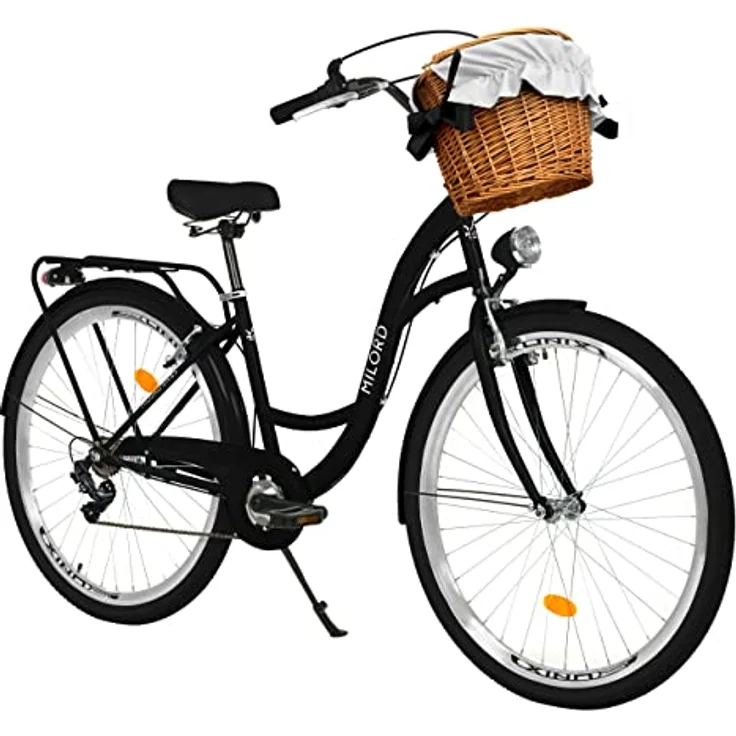 Milordbikes City-Fahrrad, schwarz, Metall, 46 cm, 90 % vormontiert, inkl. Pedale und Werkzeug, leicht rollende 700C x 35 mm Reifen – Bild 1