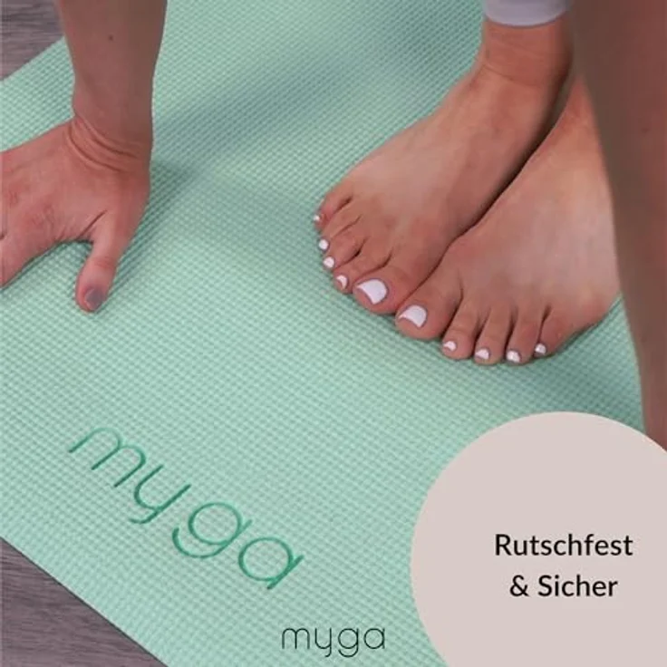 Myga Einsteiger-Yogamatte 4 mm, rutschfest, leicht zu tragen, 173 cm x 61 cm, Salbei – Bild 4