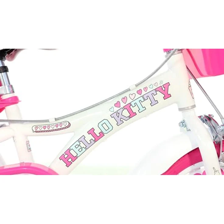 Dino Bikes Hello Kitty Mädchenfahrrad 16 Zoll, Stahlrahmen, aufblasbare Reifen, mit Stabilisatoren und Korb – Bild 2