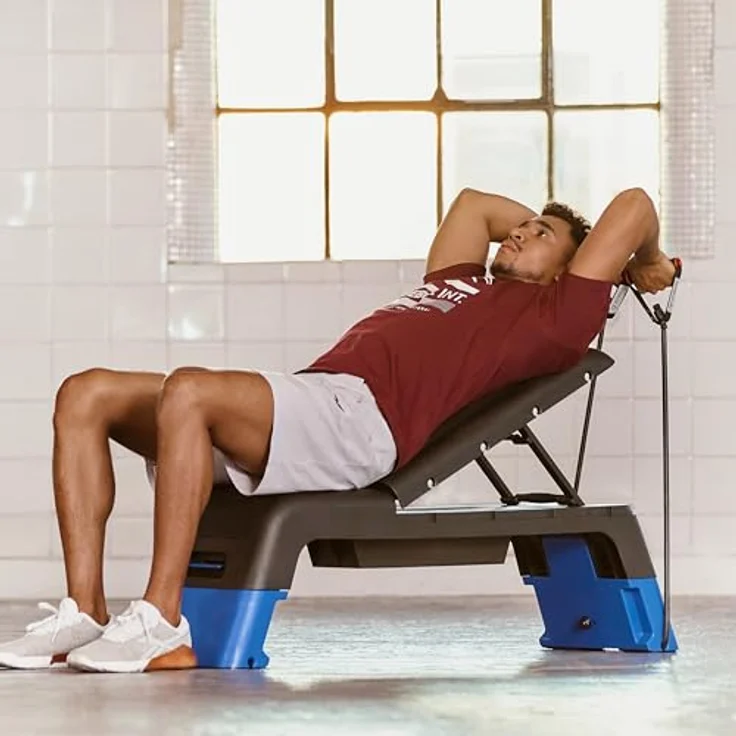 Reebok Deck Training Bench - Vielseitige Fitnessplattform mit 20+ Setup-Kombinationen, Neigungs- und Höhenverstellung, blau – Bild 7