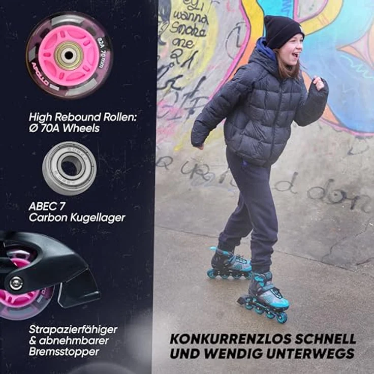 Apollo Champion, größenverstellbare Inliner für Kinder und Erwachsene, LED Rollen in Pink, Mint, Blau oder Schwarz – Bild 5