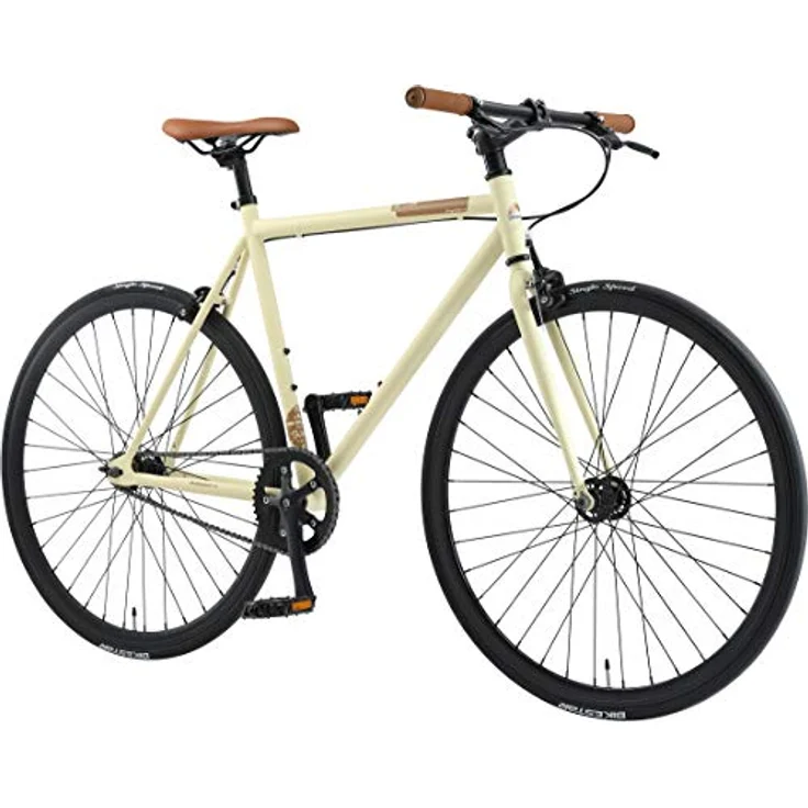 BIKESTAR Singlespeed 700C 28 Zoll City Stadt Fahrrad Fixie | Retro Vintage Herren Damen Rad | Beige & Braun | Risikofrei Testen – Bild 1