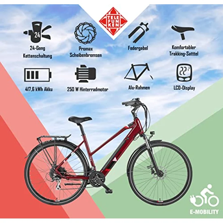 TELEFUNKEN E-Bike Damen Elektrofahrrad Alu 28 Zoll mit 24-Gang Shimano Acera Kettenschaltung, Pedelec Trekkingrad mit Hinterrad-Motor 250W 11,6 Ah, 36V Akku, XC940 Expedition, silber – Bild 5