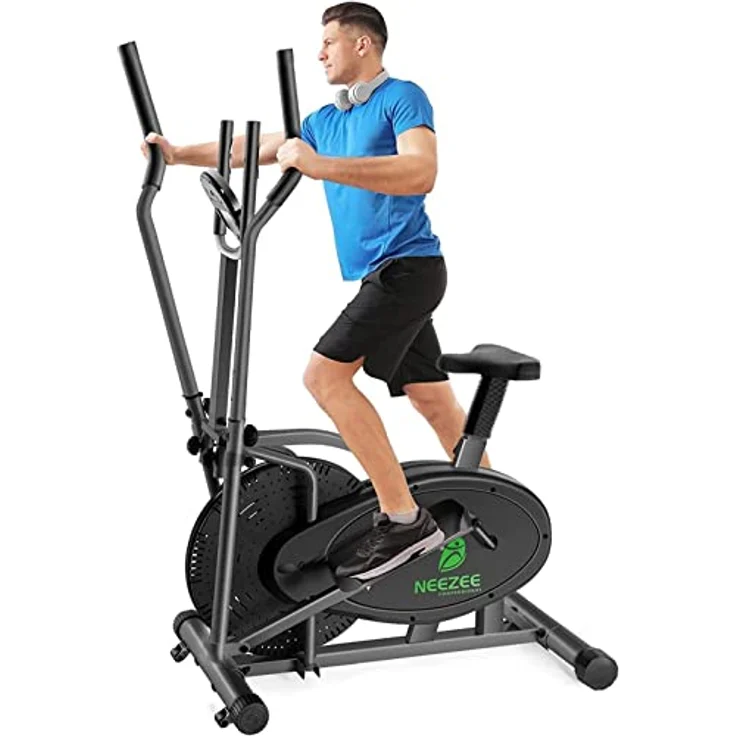 Crosstrainer,Crosstrainer für zuhause Neezee Qualitätsunternehmen Pro 2-in-1 Elliptisch Hometrainer mit Magnetwiderstand, Sitz, Smart LCD-Display Leichtes Verstauen Transportrollen bis 120kg – Bild 1