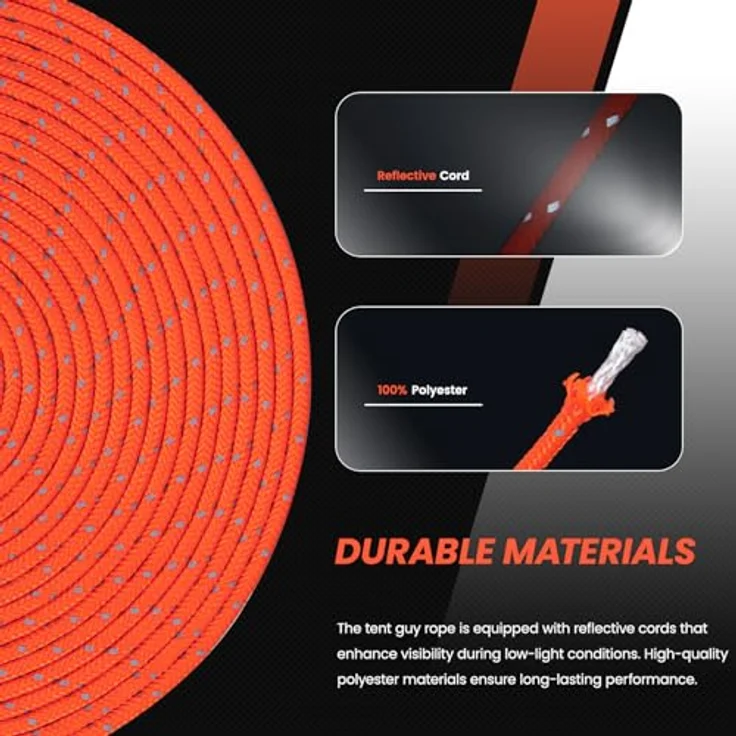 Abma Cord Zelt-Abspannseile mit 6 Seilspannern, 30m lang, 5mm Durchmesser, reflektierend, neon orange, hohe Abriebsfestigkeit, 400 kg Bruchlast – Bild 3