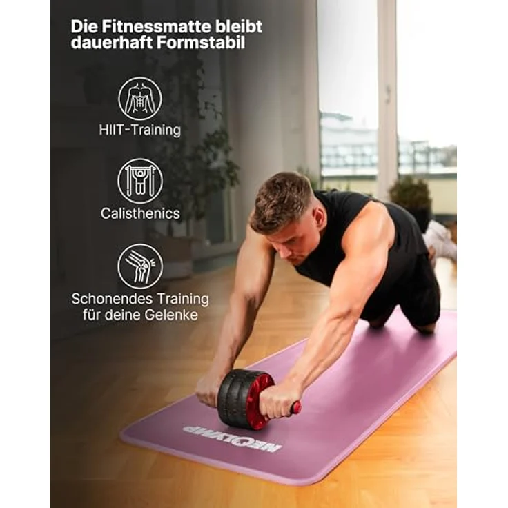 NEOLYMP Fitnessmatte, Yogamatte in Pink mit Tragegurt und Trainingsbuch inklusive Übungseinheiten – Bild 4