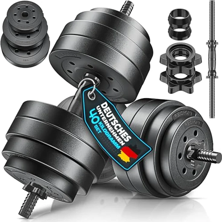 RE:SPORT 2er Hanteln Set verstellbar, 15/20/30/40 kg, mit rutschfestem Griff und 4 Sternverschlüssen, Fitness Kurzhanteln für Muskelaufbau & Workout Zuhause – Bild 1