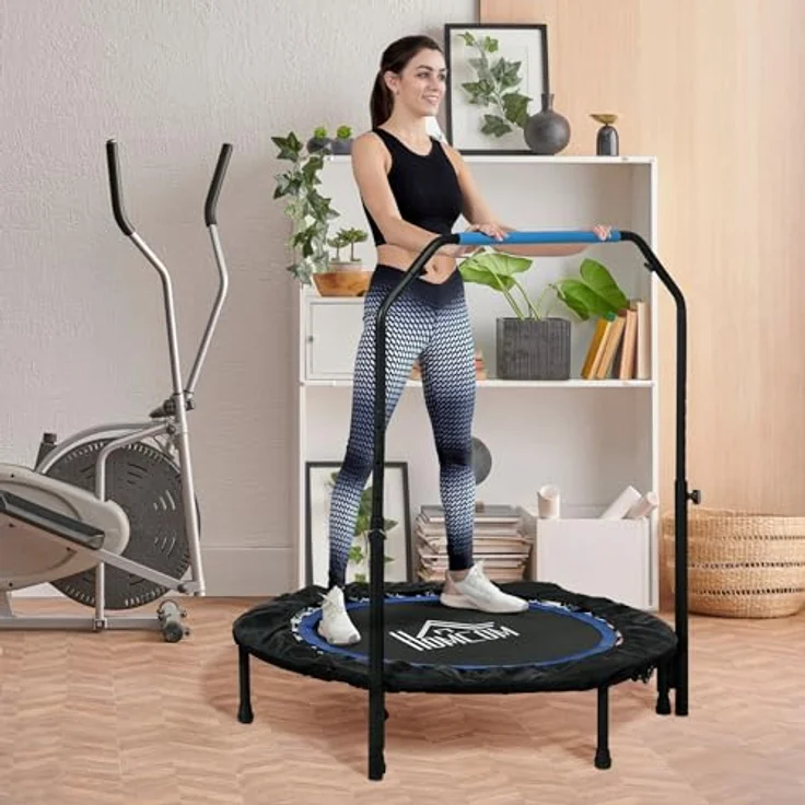 HOMCOM 102 cm Fitness-Trampolin, Faltbares Mini-Trampolin mit 4-Fach Höhenverstellbarer Haltegriff, belastbar bis 100 kg, Schwarz – Bild 2