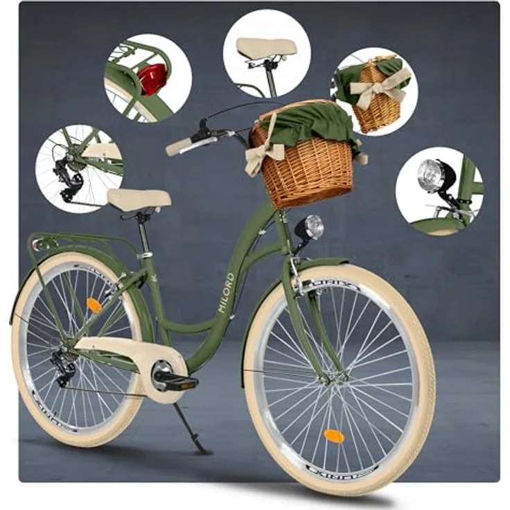 Milordbikes City-Fahrrad, Grün, 46 cm, Metallrahmen mit 700C x 35 mm Reifen, inkl. Träger und vormontierter Lieferung – Bild 7