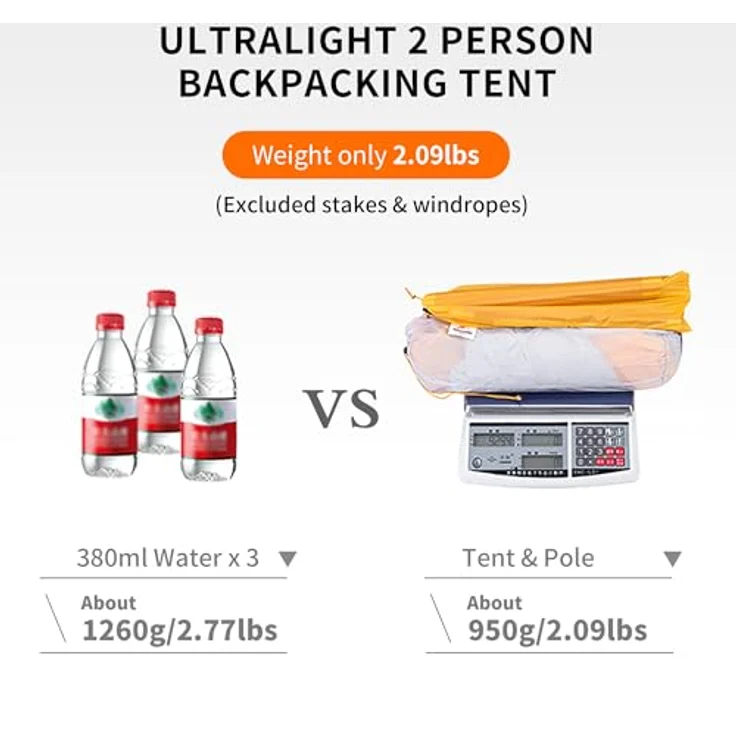 Naturehike Cloud up 2 Upgrade, Ultraleichtes 2-Personen-Zelt für 3-4 Saison, 10D Gelb, verbesserte Belüftung und Wasserdichtigkeit – Bild 4