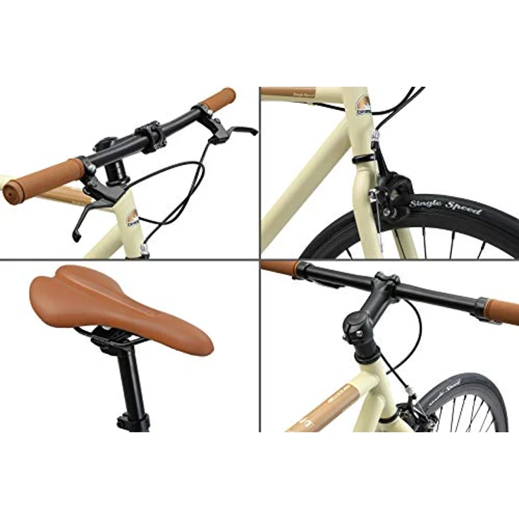 BIKESTAR Singlespeed 700C 28 Zoll City Stadt Fahrrad Fixie | Retro Vintage Herren Damen Rad | Beige & Braun | Risikofrei Testen – Bild 3
