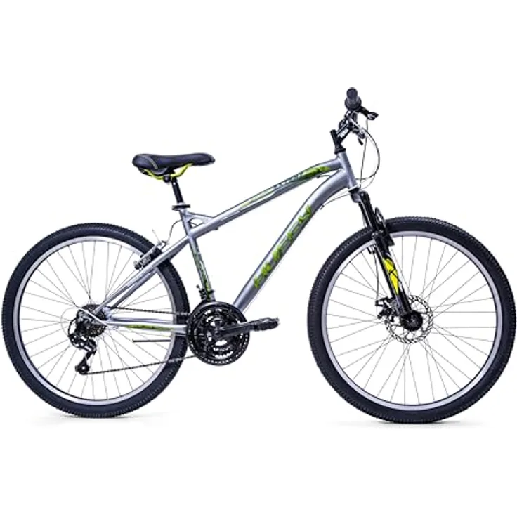 Huffy Extent 26 Zoll Mountainbike, Unisex Fahrrad mit 18-Gang Shimano Schaltung, vorderer Federung und Scheibenbremse, Gunmetal Grau, ab 12 Jahren