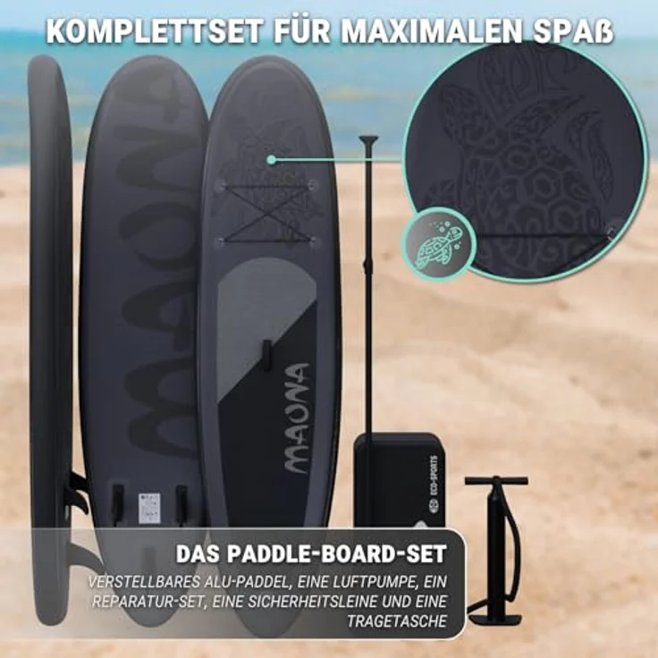 HAGO Stand Up Paddle-Board, 308 cm lang, Schwarz, Komplettset mit Alu-Paddel, Luftpumpe, Tragetasche, 120 kg Tragkraft – Bild 5