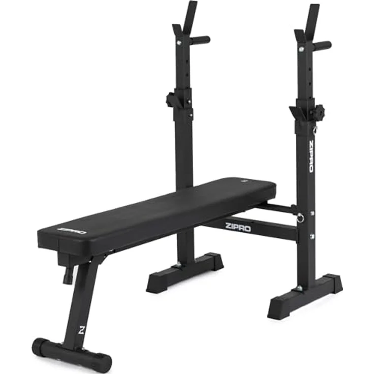 Zipro Bankdrücken Bank Core, Fitnessbank mit verstellbaren Hantelablagen, klappbar Bench Press, Drückerbank mit Liegestützgriffen, Gesamtbelastbarkeit 230kg, Kraftstation ohne Stange – Bild 1