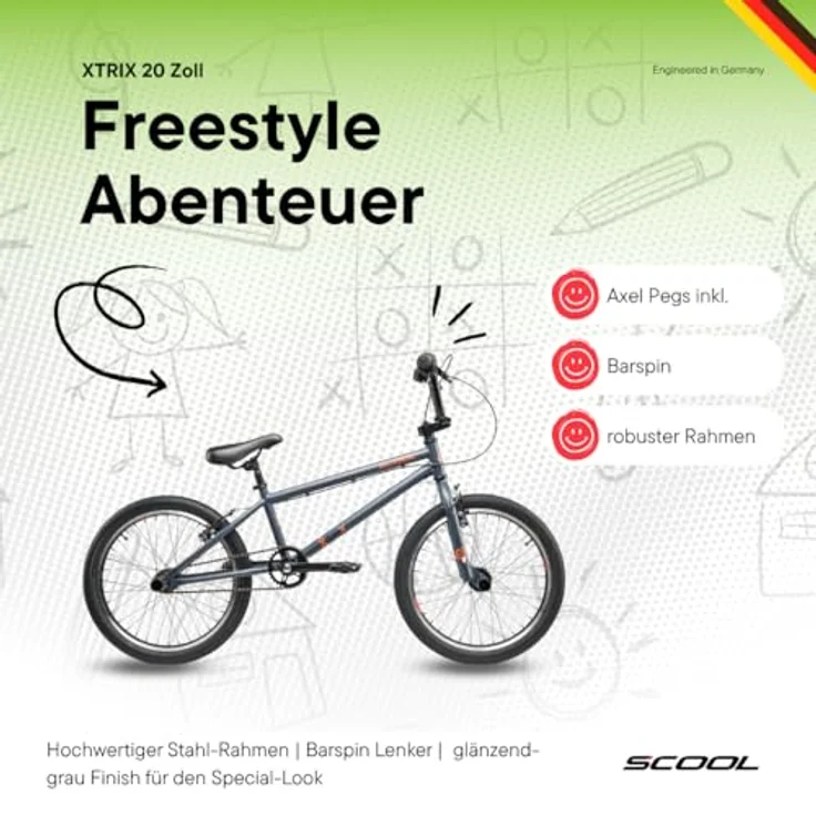 S'cool BMX-Rad XtriX 20, Kinderfahrrad mit 1 Gang und robustem Rahmen, ideal für Tricks und actionreiche Fahrten – Bild 3