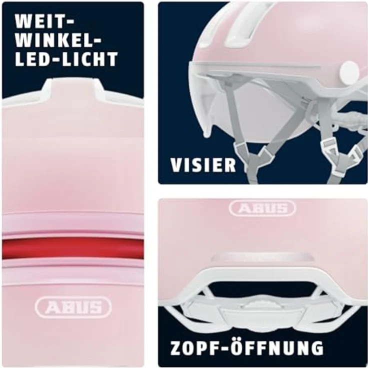 ABUS Stadthelm HUD-Y ACE, stylischer Fahrradhelm mit Visier und aufladbarem LED-Rücklicht, Schwarz, Größe M – Bild 4