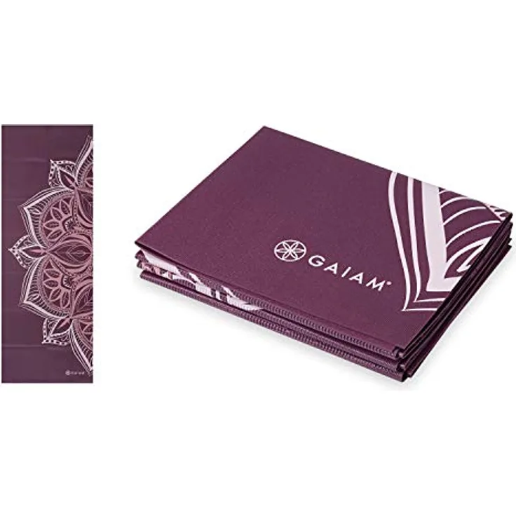 Gaiam Faltbare Yogamatte für Reisen, 2 mm dick, Cranberry Point, 68"L x 24"W, für Yoga und Pilates