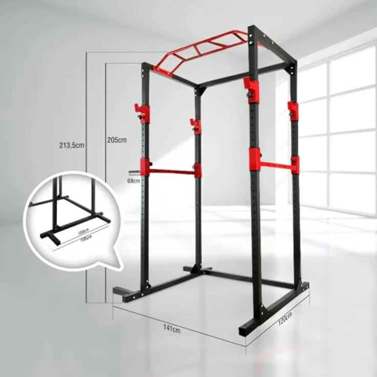Leiv multifunktionales Power Rack für dein kompaktes Home Gym, für effektives Ganzkörpertraining in Schwarz/Rot – Bild 2